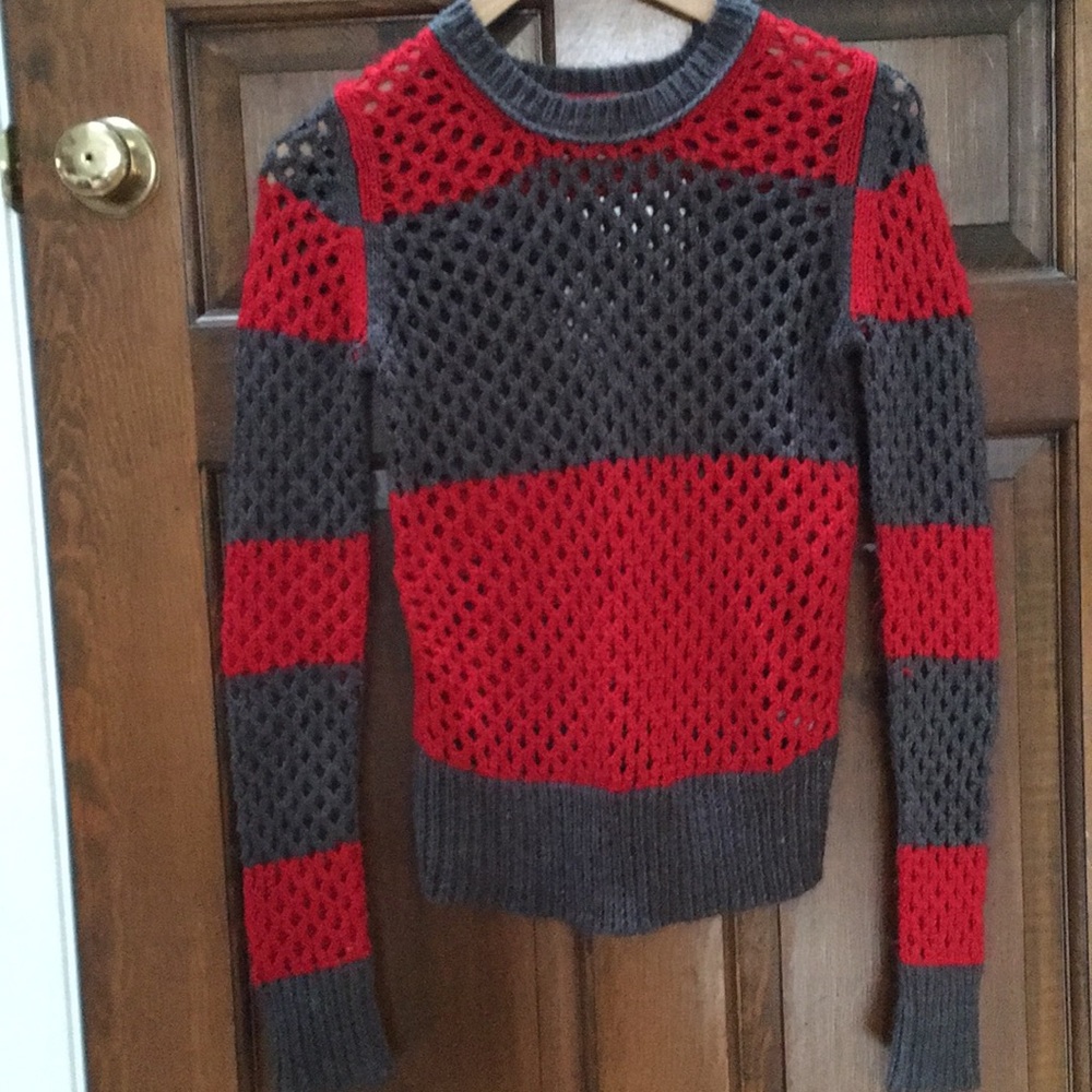 Red and Gray striped Sweater